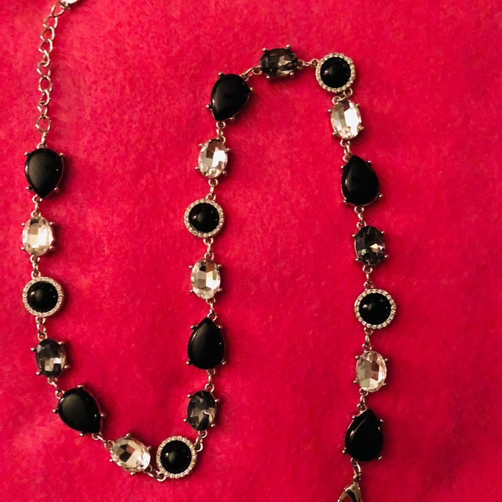 Charter Club SilverTone Black, Crystal & Smoke stone necklace .